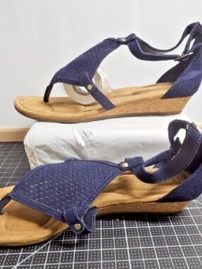 UGG Koolabuura Navy Suede Perforated Wedge Sandals